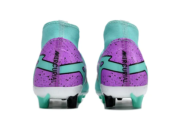 Nike Blue Purple High-Cut Bootie Collar Synthetic Textured Upper Firm-Ground Soccer Shoes 4