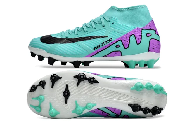 Nike Blue Purple High-Cut Bootie Collar Synthetic Textured Upper Firm-Ground Soccer Shoes 5