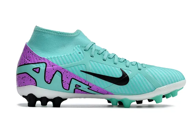 Nike Blue Purple High-Cut Bootie Collar Synthetic Textured Upper Firm-Ground Soccer Shoes 7