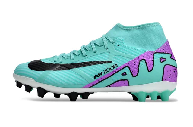 Nike Blue Purple High-Cut Bootie Collar Synthetic Textured Upper Firm-Ground Soccer Shoes 8