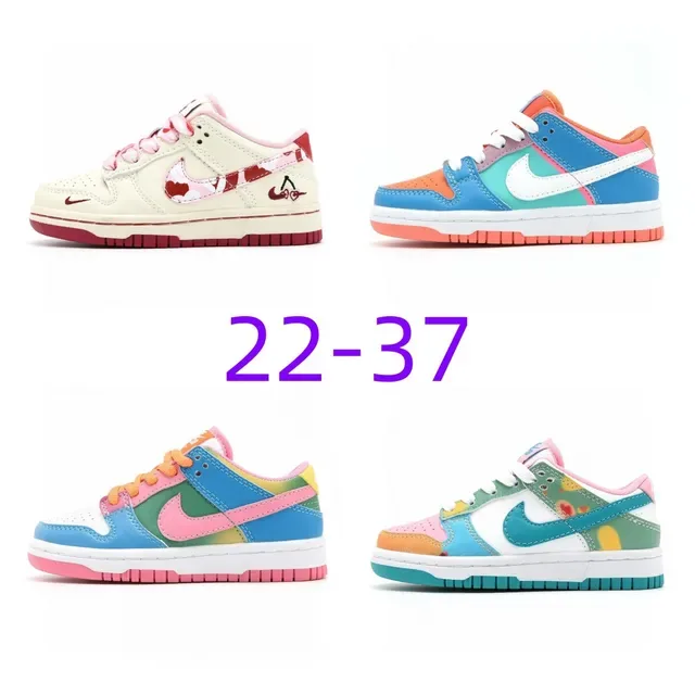 Nike Dunk Low Kids Multicolor Graphic Swoosh Lifestyle Sneakers 1