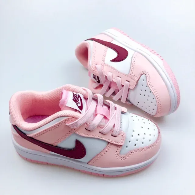 Nike Dunk Low Pink Red White Kids Lifestyle Sneakers 19