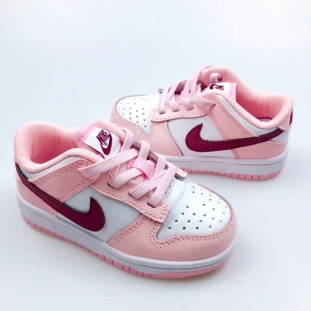 Nike Dunk Low Pink Red White Kids Lifestyle Sneakers 22