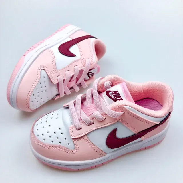 Nike Dunk Low Pink Red White Kids Lifestyle Sneakers 23