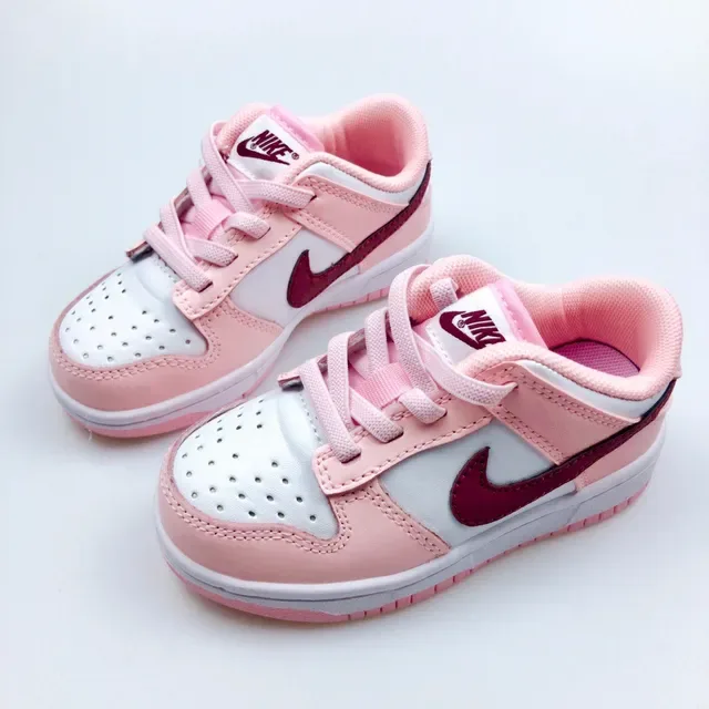 Nike Dunk Low Pink Red White Kids Lifestyle Sneakers 24