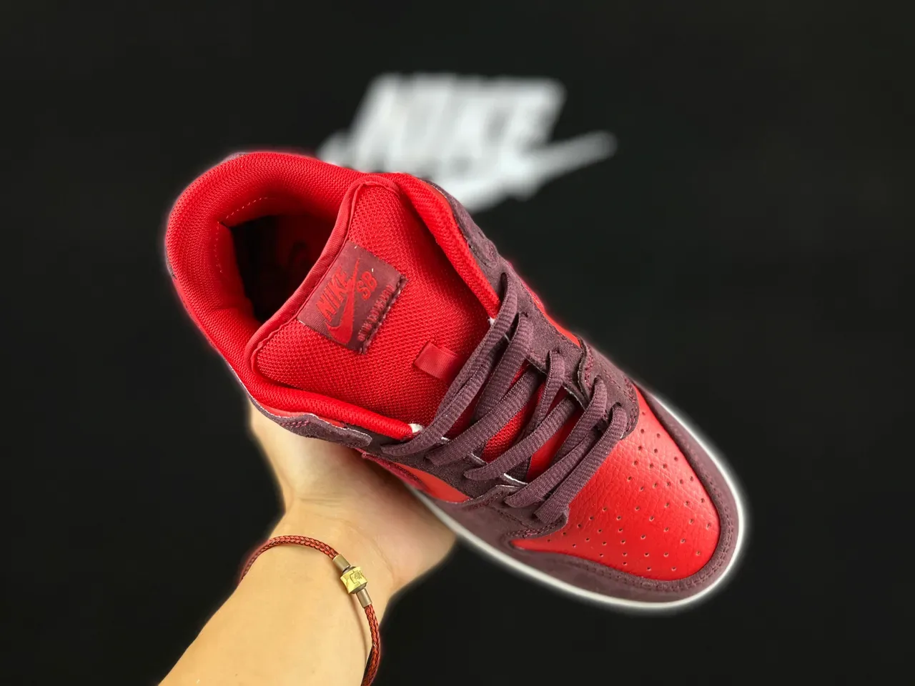 Nike Dunk Low Red and Burgundy Suede Lifestyle Sneakers 3