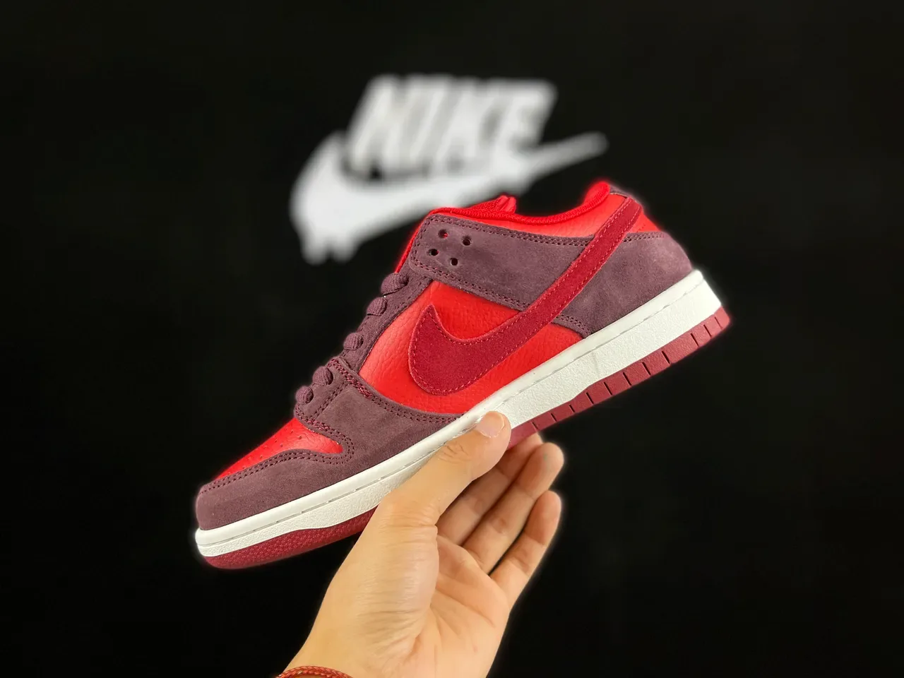 Nike Dunk Low Red and Burgundy Suede Lifestyle Sneakers 7