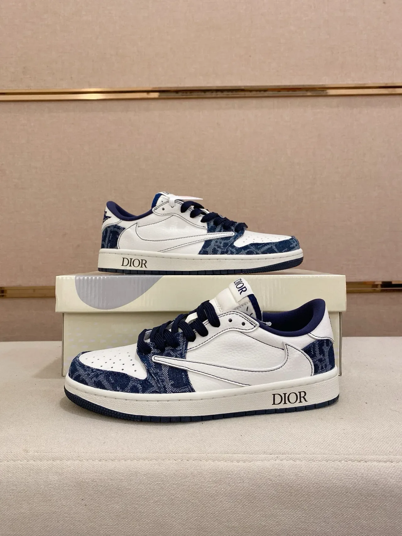 Nike Dunk Low White Navy Denim Print Lifestyle Sneakers 7