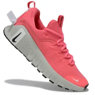 Nike Free Tênis de corrida rosa cinza knit upper sola segmented flex groove