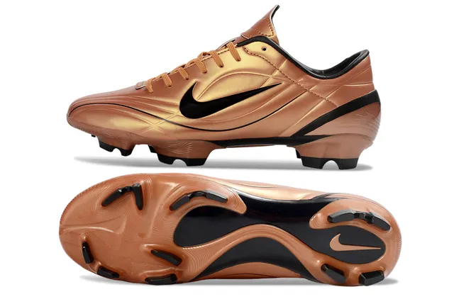 Nike Gold Black Metallic Copper Upper Quilted Synthetic Construction Firm-Ground Soccer Shoes 6
