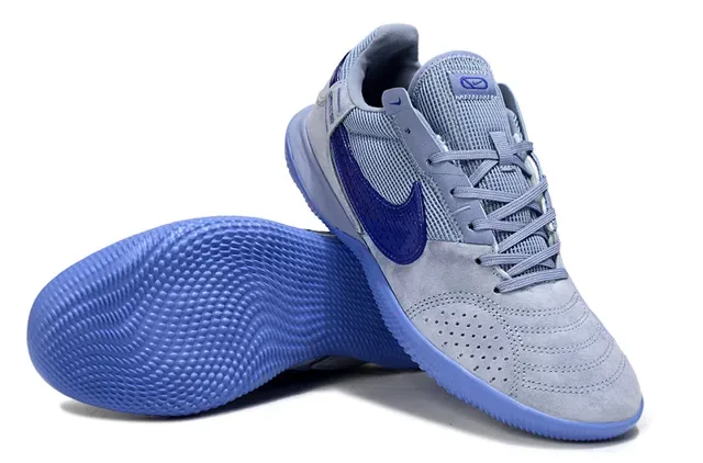Nike Gray Blue Low-Top Suede-Mesh Upper Sneakers 4