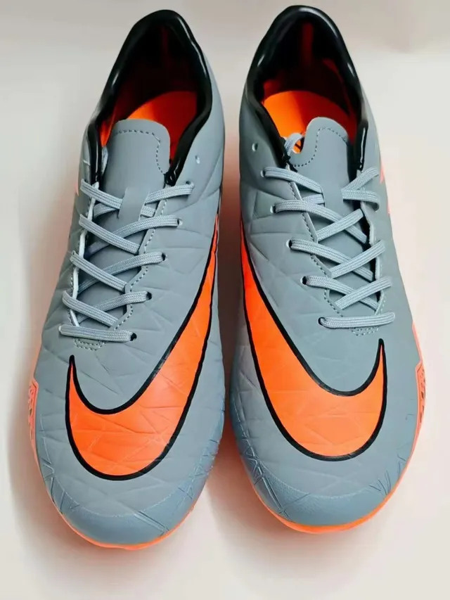 Nike Gris Orange Basse Tige Synthétique Motif de Superposition Géométrique Terrain Ferme Chaussures de Football 9