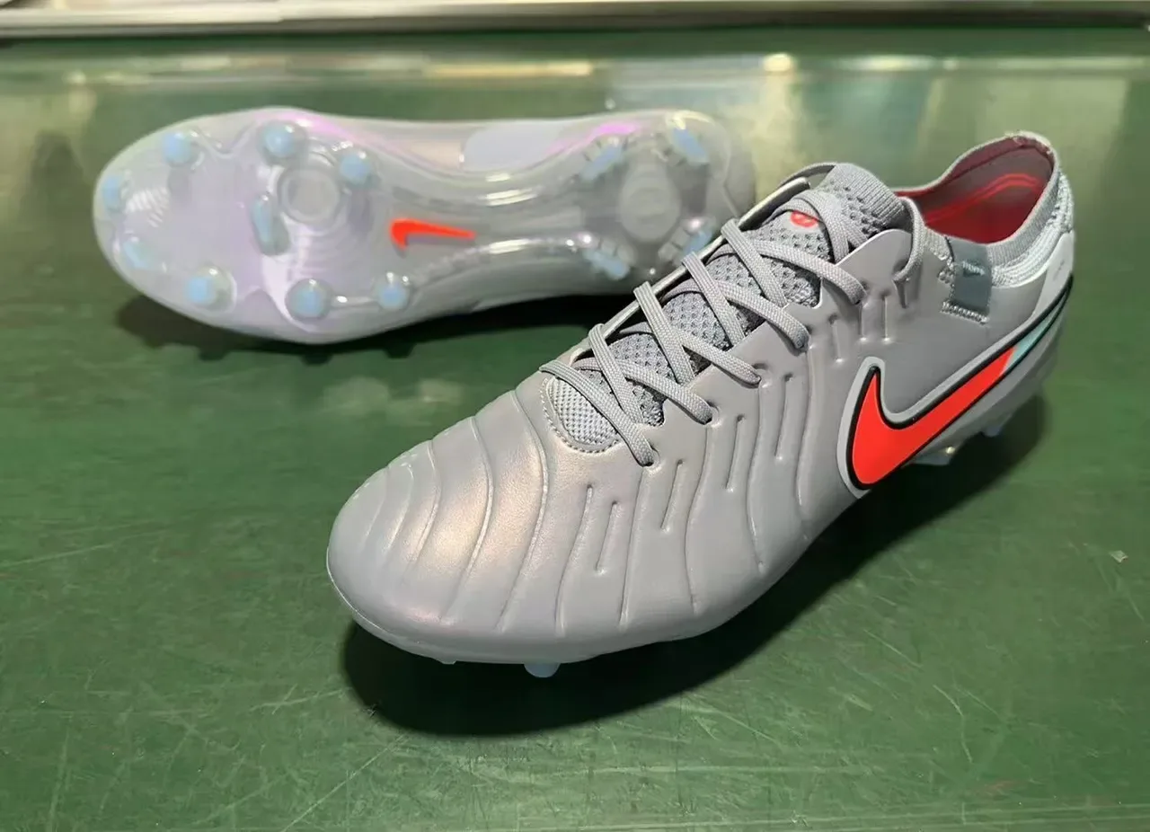 Nike رمادي برتقالي أعلى اصطناعي متموج ربط غير متماثل أرض صلبة أحذية كرة القدم 2