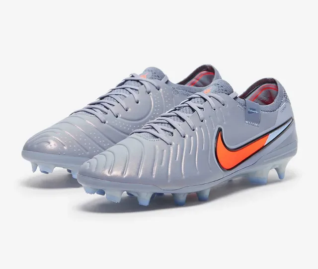 Nike رمادي برتقالي أعلى اصطناعي متموج ربط غير متماثل أرض صلبة أحذية كرة القدم 3