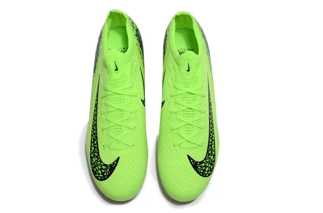 Nike Vert Noir Lime Néon Empeigne à pois Lacets asymétriques pour terrain ferme Chaussures de football 2