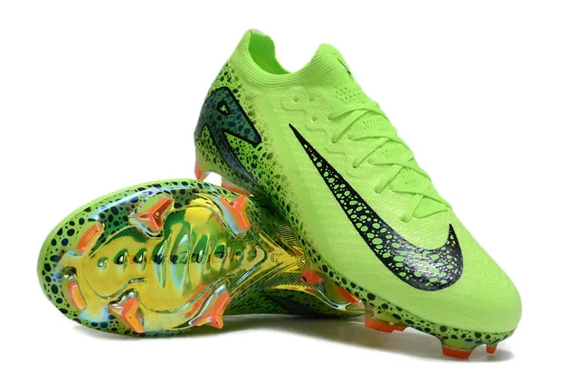 Nike Vert Noir Lime Néon Empeigne à pois Lacets asymétriques pour terrain ferme Chaussures de football 3