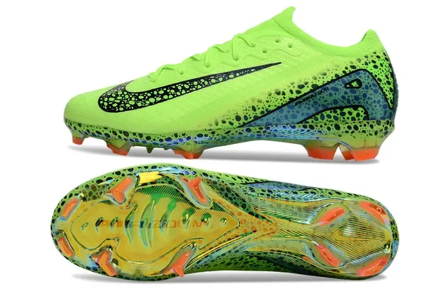 Nike Vert Noir Lime Néon Empeigne à pois Lacets asymétriques pour terrain ferme Chaussures de football 5