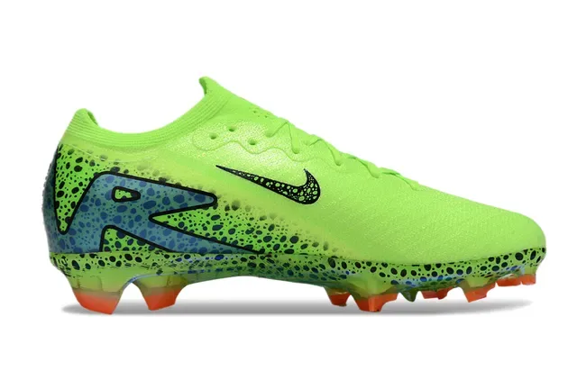 Nike Vert Noir Lime Néon Empeigne à pois Lacets asymétriques pour terrain ferme Chaussures de football 7