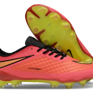 Nike Hypervenom Pink Yellow Low-Cut Silhouette Textured Synthetic Upper Firm-Ground Soccer Shoes