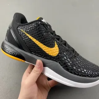 Nike Kobe Black Yellow Textured Pebble Upper Bold Swoosh Basketball Shoes