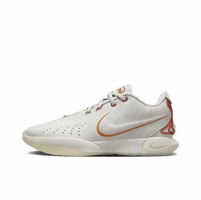 Nike LeBron 21 White Orange Low-Top Perforated Toebox Lifestyle Sneakers 2