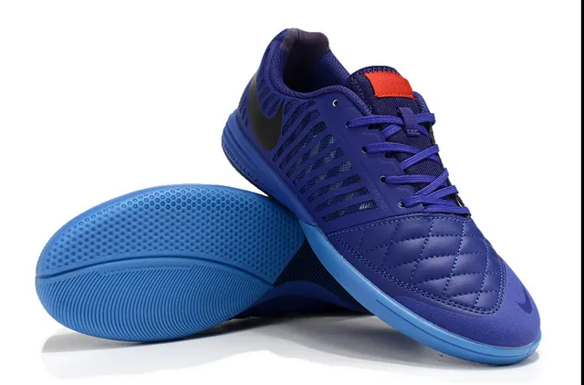 Nike Lunar Gato Púrpura Azul Caja de los dedos acolchada Paneles de ventilación a rayas Zapatos de fútbol interior 3