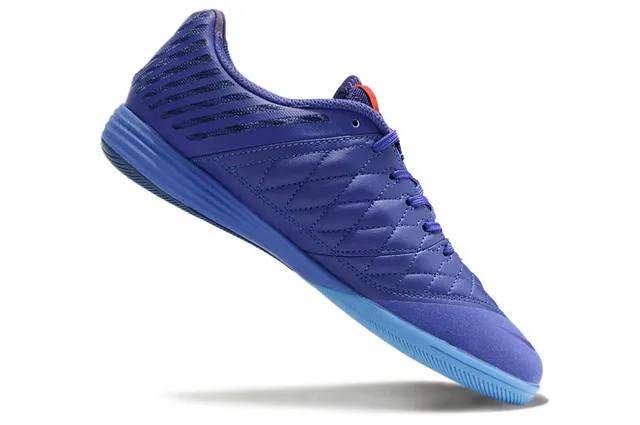 Nike Lunar Gato Púrpura Azul Caja de los dedos acolchada Paneles de ventilación a rayas Zapatos de fútbol interior 7