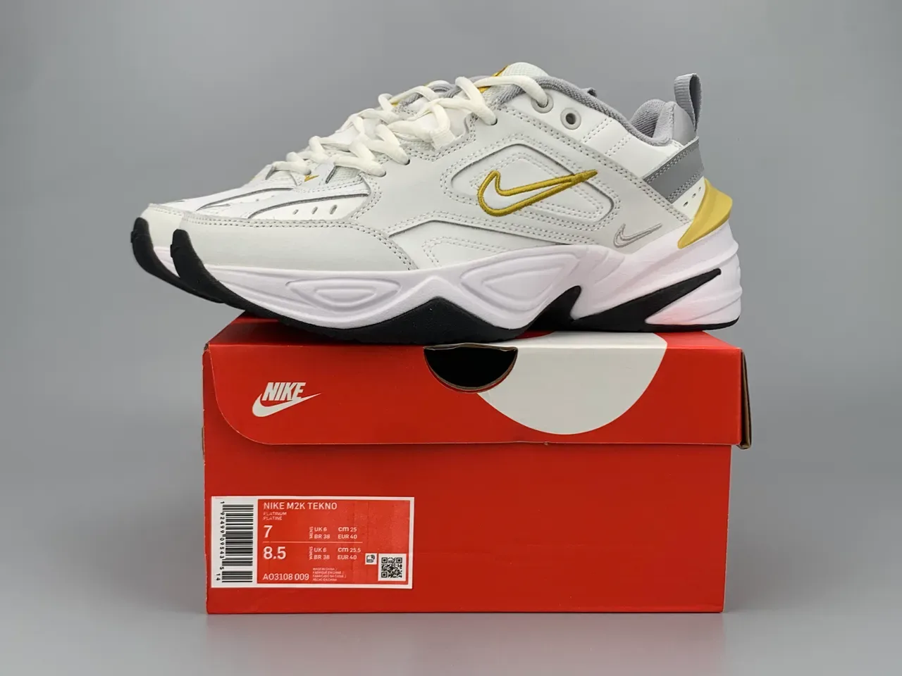 Nike M2K Tekno White Gray Gold Chunky Sneakers 3
