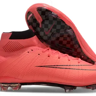 Nike Mercurial Superfly Red Black High-Cut Knit Bootie Textured Forefoot Grip Firm-Ground Soccer Shoes