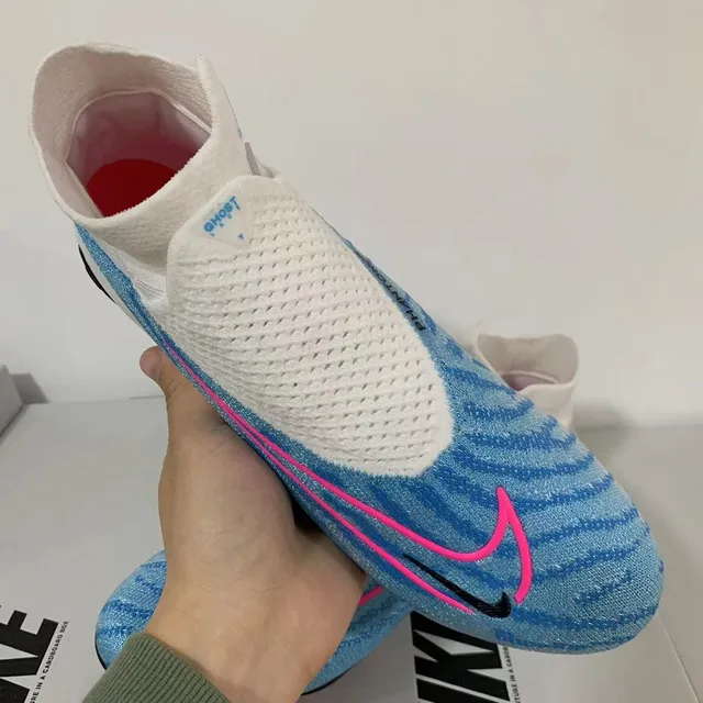 Nike Mercurial Superfly Blanco Azul Collar Alto Ajuste Calcetín Césped Firme Zapatos de Fútbol 8