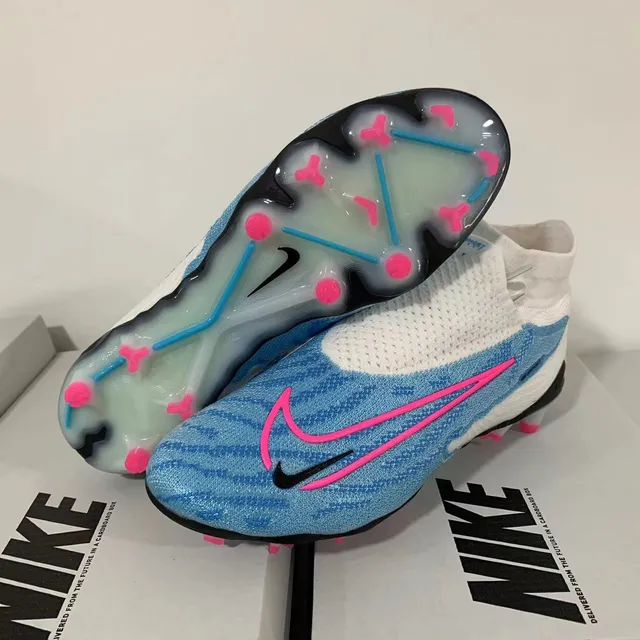 Nike Mercurial Superfly Blanco Azul Collar Alto Ajuste Calcetín Césped Firme Zapatos de Fútbol 9