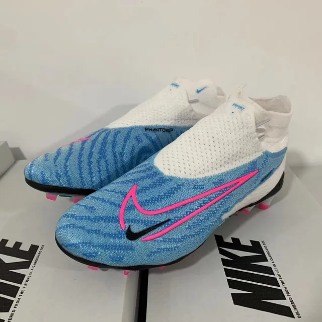 Nike Mercurial Superfly Blanco Azul Collar Alto Ajuste Calcetín Césped Firme Zapatos de Fútbol 11