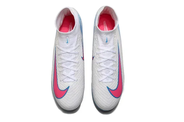 Nike Mercurial Superfly Branco Azul Alto-Corte Ajuste Meia Upper Firm-Ground Sapatos de Futebol 2