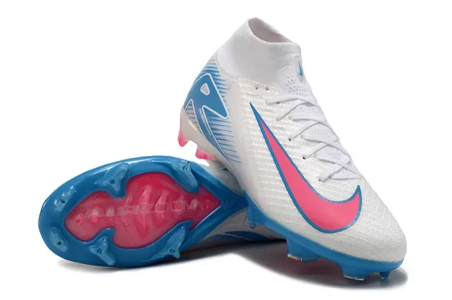 Nike Mercurial Superfly Branco Azul Alto-Corte Ajuste Meia Upper Firm-Ground Sapatos de Futebol 3