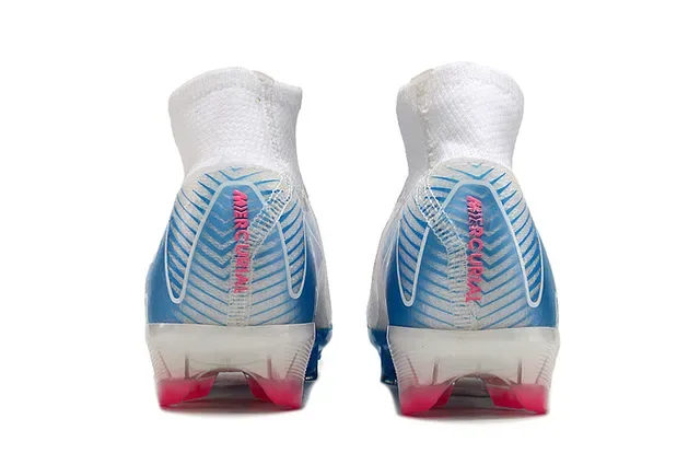 Nike Mercurial Superfly Branco Azul Alto-Corte Ajuste Meia Upper Firm-Ground Sapatos de Futebol 4