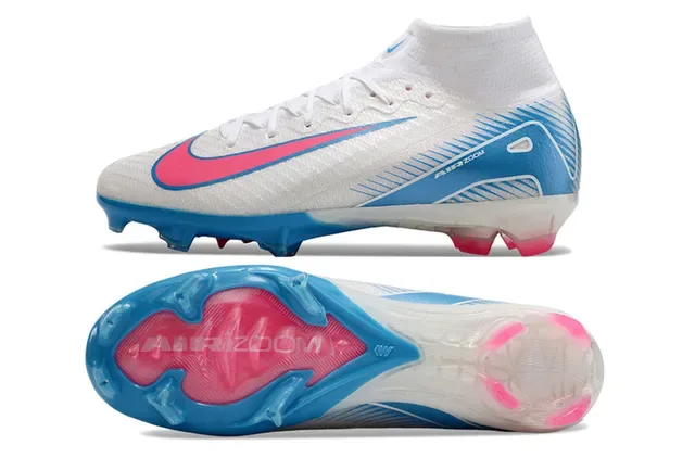 Nike Mercurial Superfly Branco Azul Alto-Corte Ajuste Meia Upper Firm-Ground Sapatos de Futebol 5