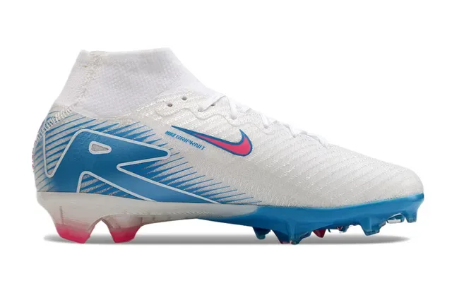 Nike Mercurial Superfly Branco Azul Alto-Corte Ajuste Meia Upper Firm-Ground Sapatos de Futebol 7