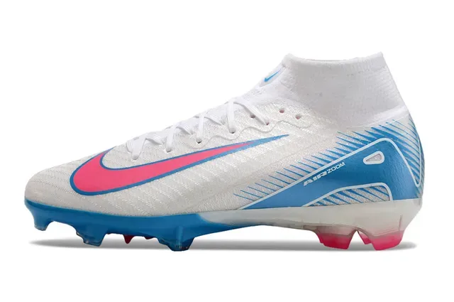 Nike Mercurial Superfly Branco Azul Alto-Corte Ajuste Meia Upper Firm-Ground Sapatos de Futebol 8
