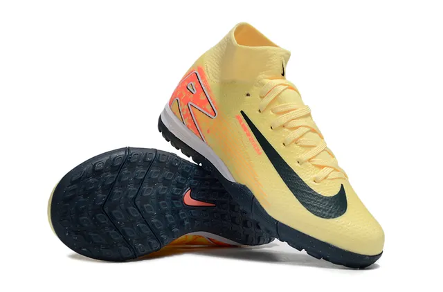 Nike Mercurial Superfly Amarelo Laranja Colar de Meia Alto Ajuste Jaula de Calcanhar Assimétrica Sapatos de Futebol Indoor 2