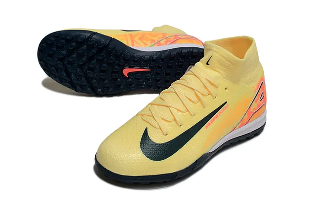 Nike Mercurial Superfly Amarelo Laranja Colar de Meia Alto Ajuste Jaula de Calcanhar Assimétrica Sapatos de Futebol Indoor 3