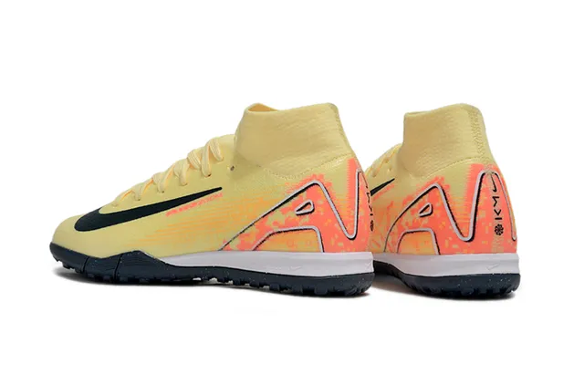 Nike Mercurial Superfly Amarelo Laranja Colar de Meia Alto Ajuste Jaula de Calcanhar Assimétrica Sapatos de Futebol Indoor 4