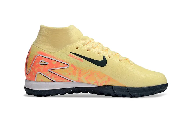 Nike Mercurial Superfly Amarelo Laranja Colar de Meia Alto Ajuste Jaula de Calcanhar Assimétrica Sapatos de Futebol Indoor 5
