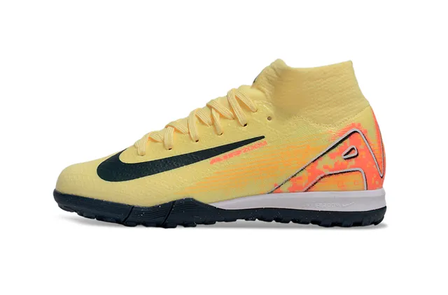 Nike Mercurial Superfly Amarelo Laranja Colar de Meia Alto Ajuste Jaula de Calcanhar Assimétrica Sapatos de Futebol Indoor 6