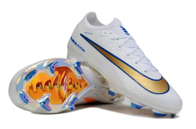 Nike Mercurial Vapor Air Zoom White Gold Blue Firm-Ground Soccer Shoes 6