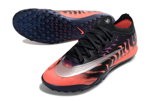 Nike Mercurial Vapor أسود برتقالي منخفض القطع محبك الوجه الخارجي طباعة اللهب رسم تورف أحذية كرة القدم 3