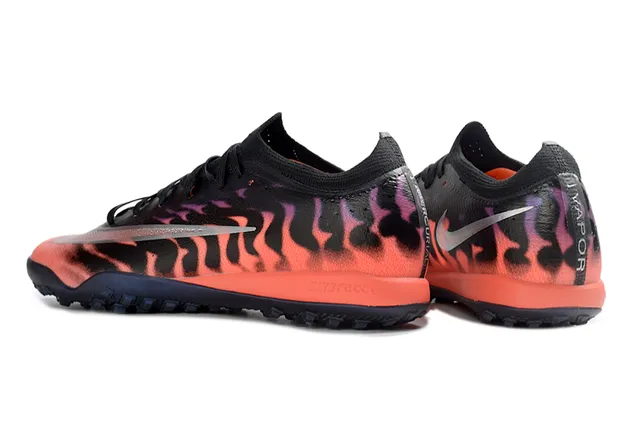 Nike Mercurial Vapor أسود برتقالي منخفض القطع محبك الوجه الخارجي طباعة اللهب رسم تورف أحذية كرة القدم 4