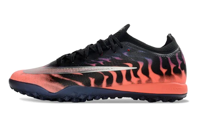 Nike Mercurial Vapor أسود برتقالي منخفض القطع محبك الوجه الخارجي طباعة اللهب رسم تورف أحذية كرة القدم 6