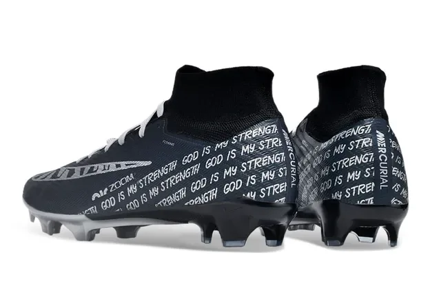 Nike Mercurial Vapor Black White High-Top Flyknit Upper Air Zoom Cushioning Firm-Ground Soccer Shoes 4