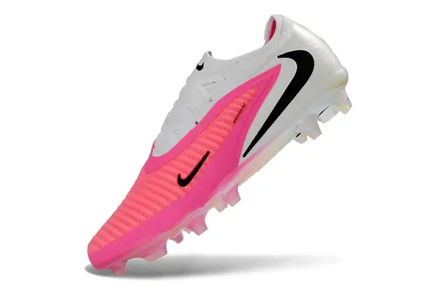 Nike Mercurial أحذية كرة القدم بيضاء ووردية مع وجه علوي من الخياطة وشريط منتصف القدم مع أضلاع وتسنين للأرضية الصلبة 3