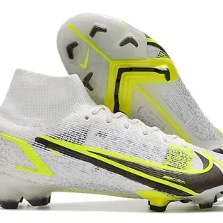 Nike Mercurial White Yellow High-Cut Bootie Upper Knit Mesh Construction Firm-Ground Soccer Shoes